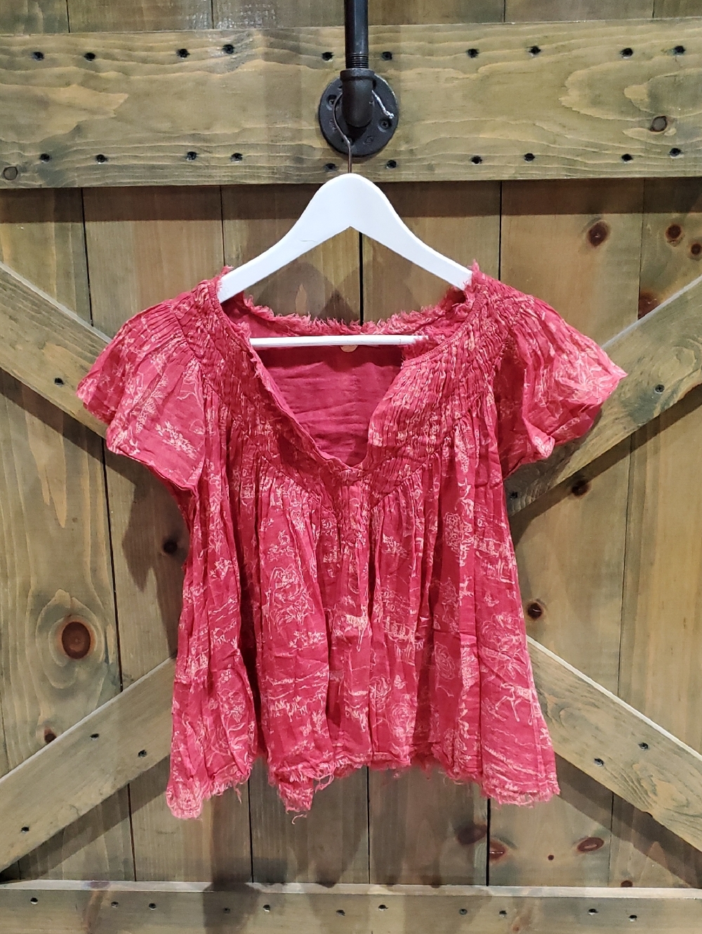 FP Women's Red Short-Sleeve Peasant Blouse Boho Gypsy Festival - Picture 1 of 8
